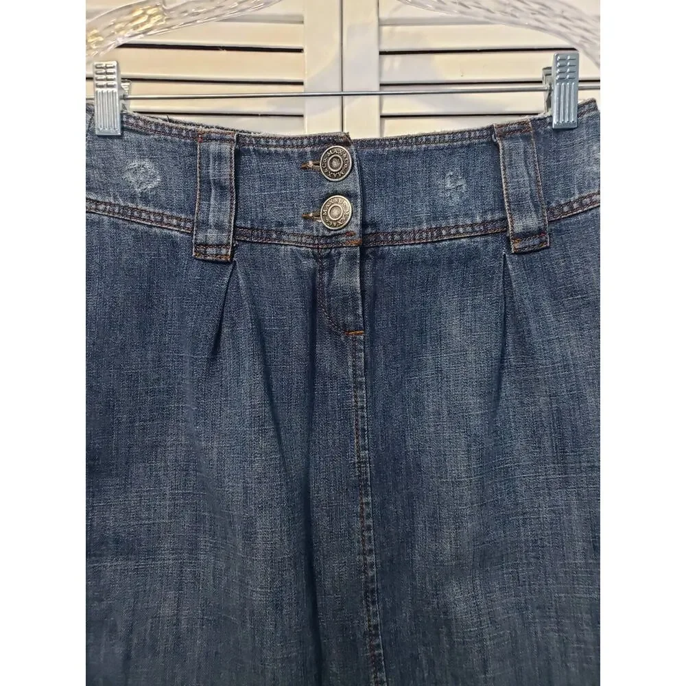 Assembly‎ Distressed Demin Skirt Women's US 4 Medium Wash Vintage Blue Buttons